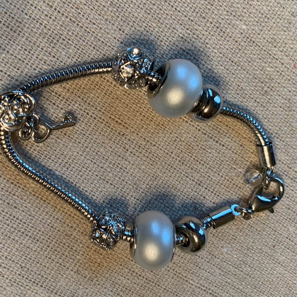 Silver, pearl, stone bracelet. Never worn